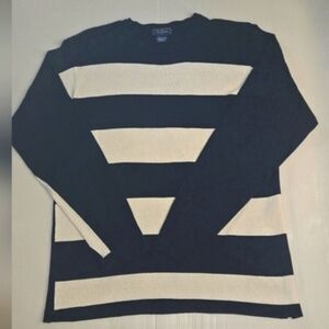 Faconnable Men's Crewneck Sweater - Navy and Cream Stripes B3